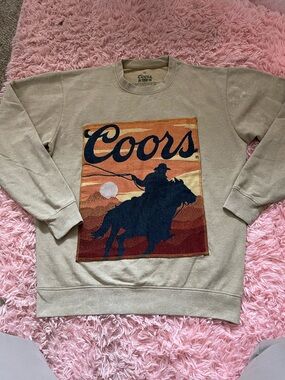 Coors Banquet Western Cowboy Graphic Sweatshirt Beige Size Medium